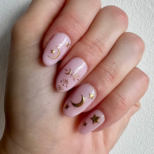 Guldfärgade Måne &amp; Stjärnor Nagelklistermärken